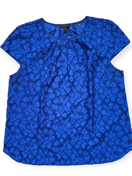 J. Crew Tops - J.Crew Floral Lace Blouse Cobalt Blue Short Sleeve Top Size 12